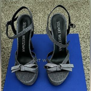 Stuart Weitzman Glittering Silver Bow Heels